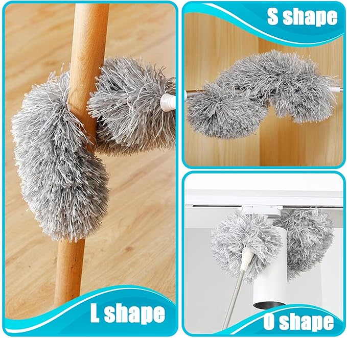 Feather Duster for Cleaning Extendable - Feather Duster for Cleaning The Indoor. 110 in Long Duster with Extension Pole for Clean Ceilings and Fans. Microfiber Duster for Blinds. Washable Dduster