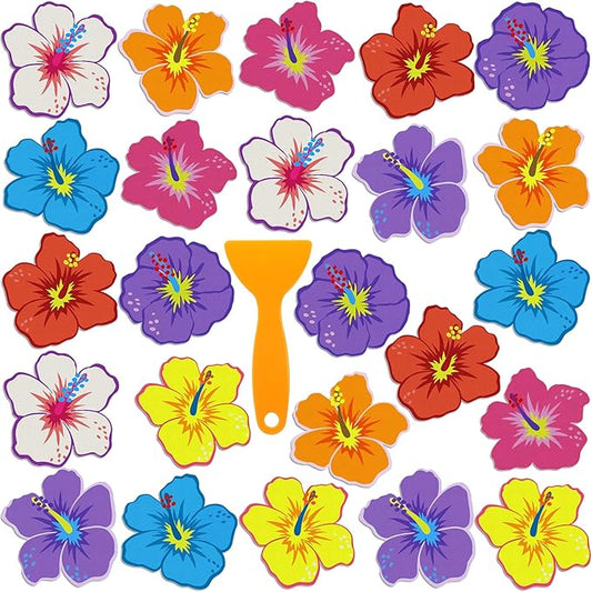 24 Pcs Hawaiian Flowers Non Slip Bathtub Sticker Summer Skidproof Shower Sticker Anti Slip Shower Decal Bathe Treads Adhesive Appliques Scraper Bright Flower Decal for Bathroom Decor