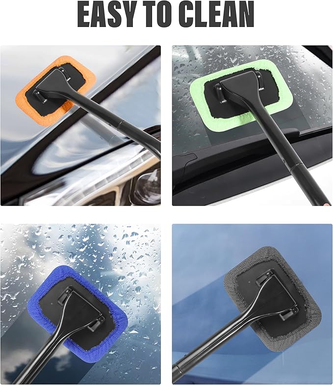 RACOONA Windshield Cleaning Tool,Car Cleaning Window Tool,Car Window Cleaner Tool,Car Accessories Car Window Cleaner with Unbreakable Extendable Handle and Microfiber Cloth for Auto Glass Wiper Car