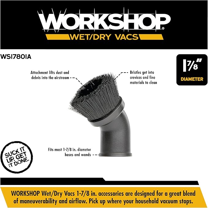 WORKSHOP Wet/Dry Vacs Shop Vacuum Accessories WS17801A Dusting Brush Attachment for Wet Dry Vacuum Cleaners, Fits 1-7/8-inch Extension Wands and Hoses