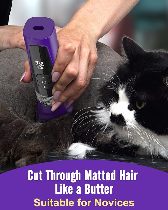 oneisall Cat Clippers for Matted Hair, 5-Speed Quiet Cat Grooming kit, Cordless Pet Shaver for Long Hair,Waterproof Pet Trimmer, Pet Clippers for Cats(Purple)
