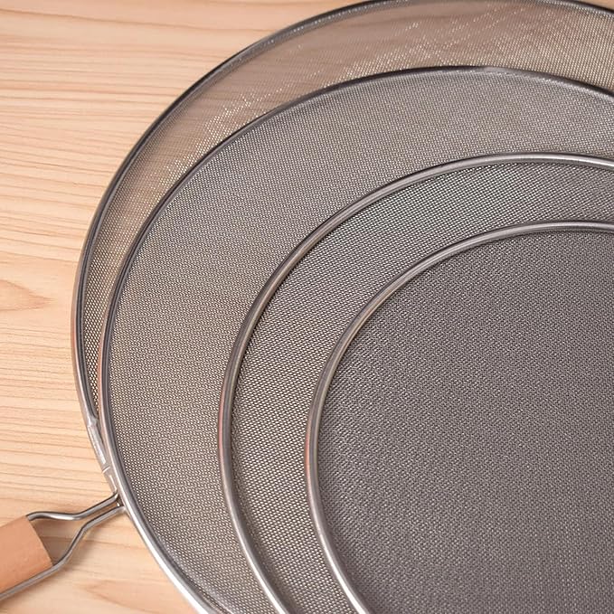 8 Inch Grease Splatter Screen Guard Stainless Steel Splash Screen Protector Guards with Handle Splash-Proof Frying Pan Mesh Pot Lid Cover for Kitchen Cooking Gadgets