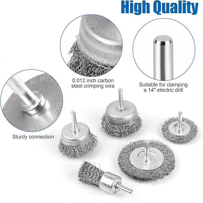 Wire Brush for Drill, Wire Wheel Brush Cup Set, Drill Wire Brush for Drill 1/4 Inch Arbor for Cleaning Rust, Stripping and Drill Attachment（Hexagonal）