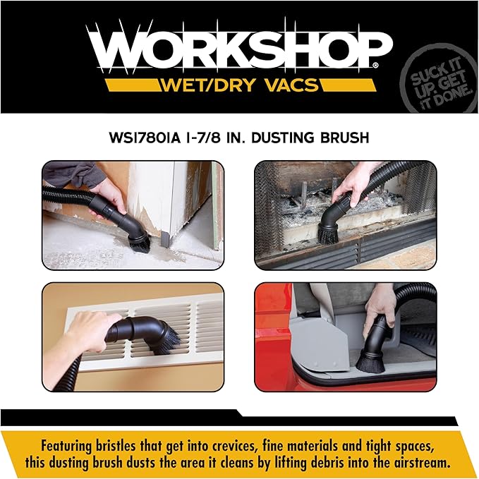 WORKSHOP Wet/Dry Vacs Shop Vacuum Accessories WS17801A Dusting Brush Attachment for Wet Dry Vacuum Cleaners, Fits 1-7/8-inch Extension Wands and Hoses