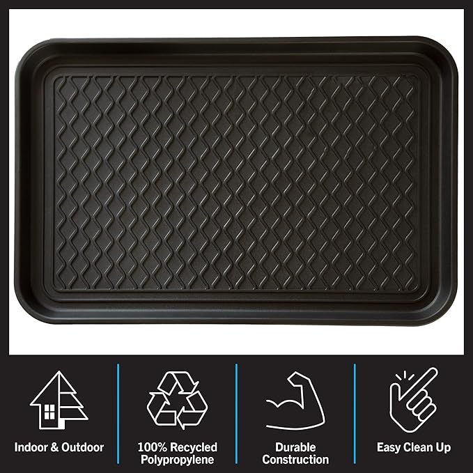 All-Weather Indoor/Outdoor Boot Tray - Weather-Resistant Hard Plastic Shoe Mat with Raised Edge for Entryways, Decks, and Patios by Stalwart (Black)