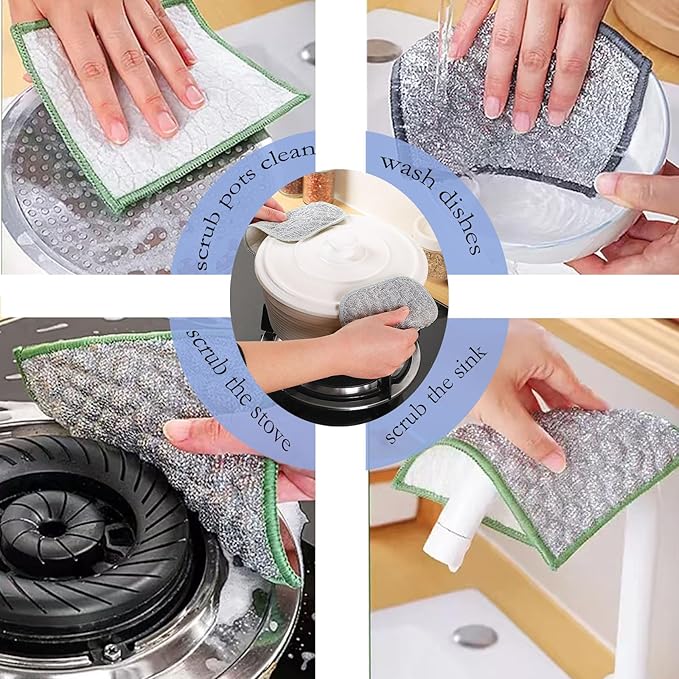 New Scratch-Resistant Multi-Functional Metal Wire Dish Cloth, Double-Sided for Wet and Dry use, Suitable for Washing Dishes, cookware, Sinks, stoves, and Kitchen Cleaning(2PCS)
