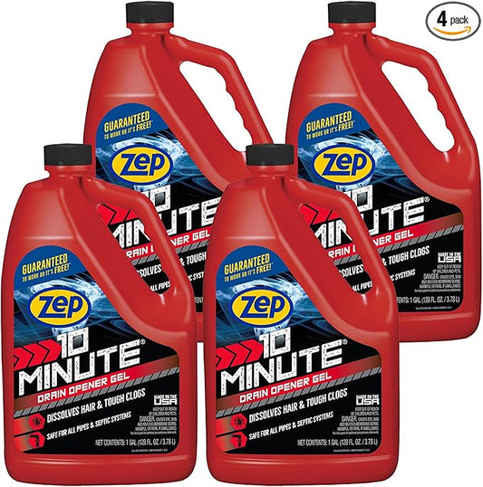 Zep 10 Minute Drain Opener Gel 1 Gallon (Case of 4) ZHCR128NG - Commercial Strength, Fast Acting and Safe for All Pipes