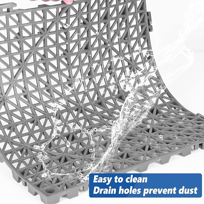 ToLanbbt Modular Interlocking Cushion 8P 11.8" x 11.8" Interlocking Rubber Floor Drain Holes Non-Slip Splicing Drainage Mats for Deck, Shower, Kitchen, Drain Pool, Sauna Bath, Indoor Outdoor (Grey)