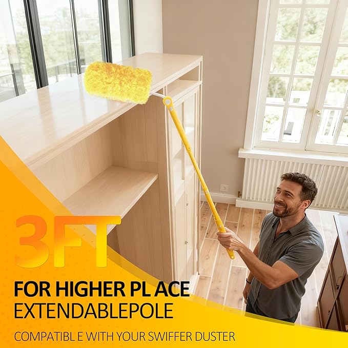 Duster Refills for Swiffer 100 Count with 1 Handle, Heavy Duty 4X Microfiber 360° Swivel Disposable Dusting Pads for Multi-Surface Cleaning - Unscented