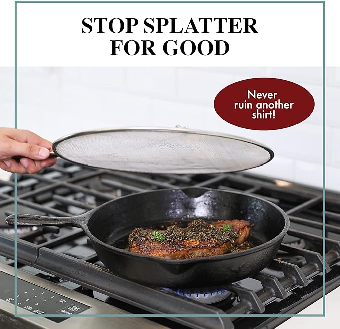 BergKoch Splatter Screen for Frying Pan - 15 Inch Stainless Steel Grease Splatter Guard - Cover Oil Splash when Sizzling Bacon, Cooking Fried Chicken or Popcorn
