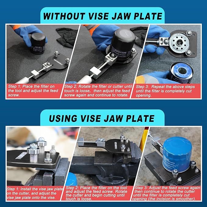 77750 Oil Filter Cutter Tool with Vise Jaw Plate, Oil Filter Cutter Cutting Tool for Filter Cutting Range 2-3/8" to 5" (Black)