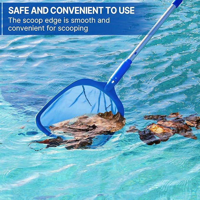 Pool Skimmer - Pool Net with 3 Section Pole, Pool Skimmer Net with Fine Mesh Net, Telescopic Aluminum Pole, Plastic Frame Ultra-fine Pool Skimmer for Ponds, Fish Tank, Hot Tub