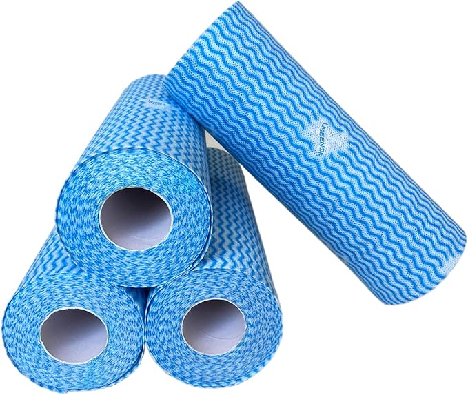 Blue Handi Wipes,Dry Reusable Dish Cloths,Multi use Reusable J Cloth， Disposable Cleaning Cloth Kitchen Towels Machine Washable，2 Rolls Blue and 2 Rolls Green，Total 200 Count