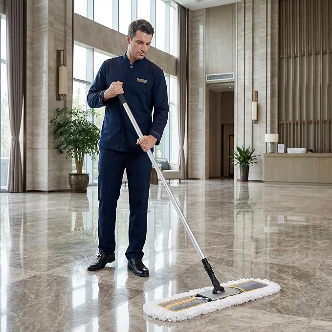 24" Commercial Dust Mop for Floor Cleaning, Heavy Duty Sweeper Broom with 2 Microfiber Mop Pads, Wet and Dry Duster Sweeper Broom for Marble, Laminate, Hardwood Floor Cleaning ,Grey
