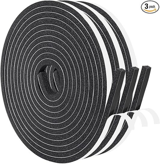 Yotache Foam Tape 3 Strips 1/4" x1/4", Weather Stripping for Doors and Window High Density Foam Seal Tape Sliding Door Weather Strip, Total 30 Feet Long (3 x 10 Ft Each)