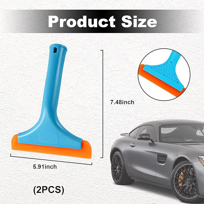 Ziciner Small Silicone Window Squeegee, Car Windshield Water Blade Squeegee, Multifunctional Auto Squeegee with 5.9 Inch Blade and Non-Slip Handle for Car Window, Home Cleaning (Blue-2PCS)