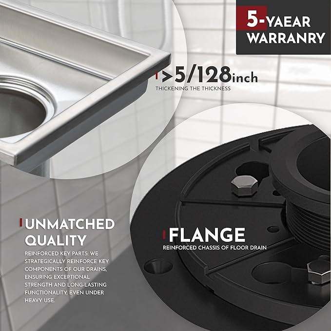 WEBANG 4 Inch Square Shower Floor Drain with Flange,Quadrato Pattern Grate Removable,Food-Grade SUS 304 Stainless Steel,Watermark&CUPC Certified,Brushed