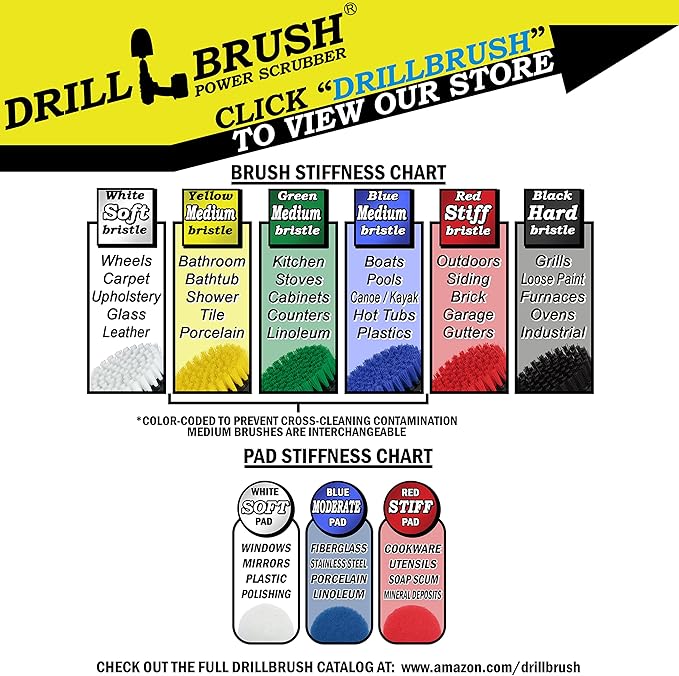 Drillbrush Commercial Heavy Duty Scouring Pads and Scrubber Set Drill Powered Nylon Scrub Brush Attachment Set Outdoor Cleaning Drill Brush Power Scrubber