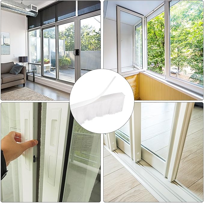 uxcell Weather Stripping Brush, 20ft L x 0.35" W x 0.9" H Self-Adhesive Seal Weatherstrip Sweep Brush White for Door Window