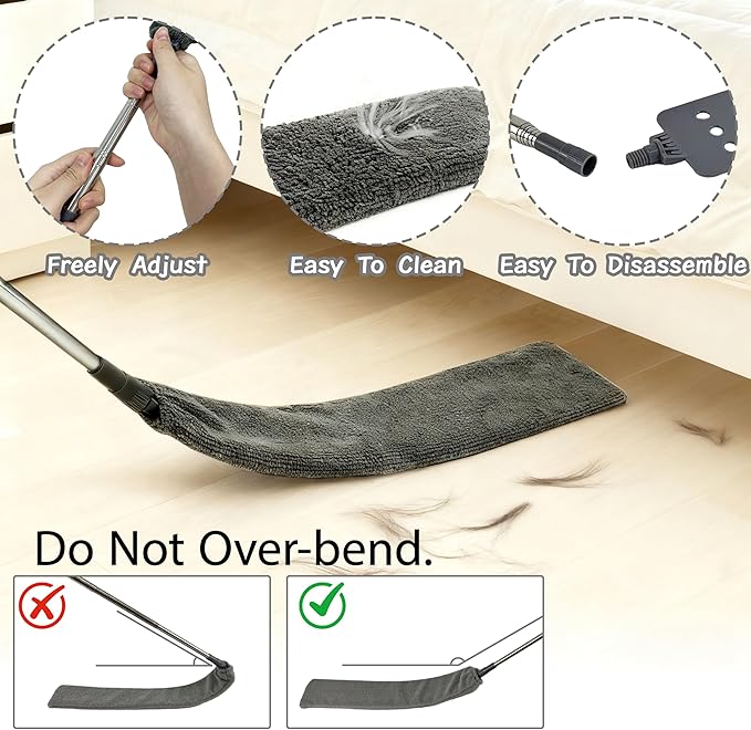Retractable Gap Dust Cleaner Under Appliance Cleaning Tool with 5 Microfiber Dusting Cloths - Extendable Long Handle Flat Duster for Under Refrigerator Couch Bed Furniture
