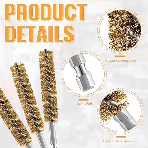 Geiserailie Bore Brush Bristles Wire Brush for Power Drill Cleaning Wire with Hex Shank Handle for Power Drill Cleaning(5 Pieces,Copper)