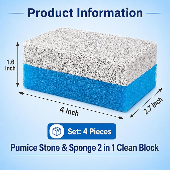 4 Pcs Grill Pumice Stone & Sponge Combination Cleaner, Heavy Duty 2 in 1 Pumice Stone and Sponge Clean Brush for Grills, Cast Iron Cookware, Oven, Grate, Stovetop (4)