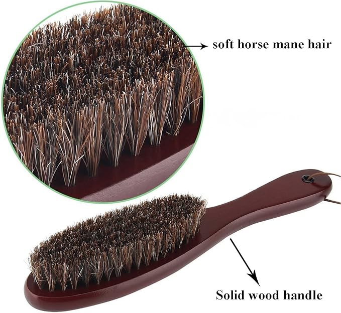 Clothes Garment Dust Cleaning Brush Lint Remover Brush with Genuine Soft Horsehair and Wooden Handle for Coat Men Suits Shoes Jacket Furniture Car Mat and Pet Hair (2-Pack)