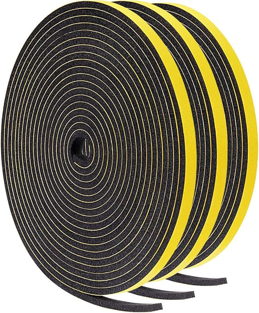 TORRAMI Adhesive Foam Tape 1/4" W X 1/8" T, Closed Cell Foam Weather Strip Seal Insulation for Door and Windows (Total 49.5 Ft Length, 3 Rolls of 16.5 Ft Each)