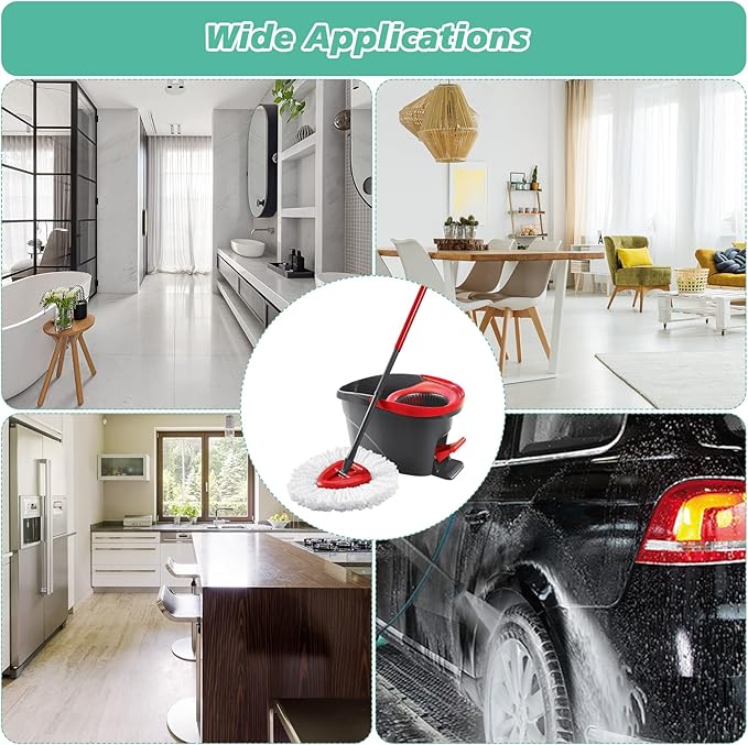 10 PCS Spin Mop Replacement Head,100% Microfiber Mop Heads Replacements Compatible with Cedar Easywring 1-Tank System, 360 Degree Round Spin Mop Replacement Head for Easy House Cleaning Floor Mopping