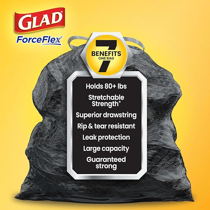 Glad ForceFlex Heavy Duty Trash Bags With Clorox, Mountain Air, 30 Gal (Package May Vary) 50 Count (Pack of 3)