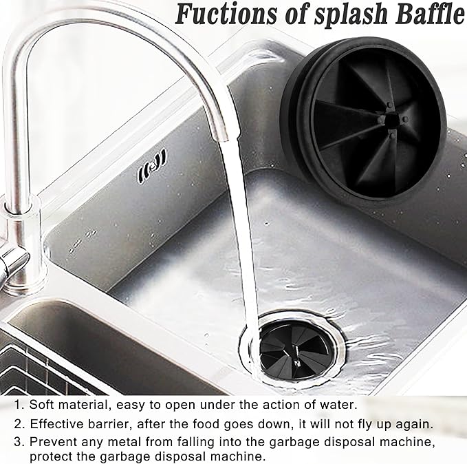 Garbage Disposal Splash Guard, 3 3/8" Upgraded for InSinkErator Evolution Series QCB-AM Sink Baffle Drain Insert, Kitchen Sink Splash Guard Sink Stopper Removable Garbage Disposer (Black 1 pcs)