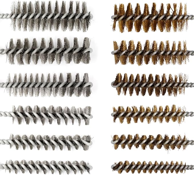 12pcs Bore Brush for Drill, 1/4" Hex Shank Stainless Steel Twisted Wire Brush for Drill, Bristle Round Wire Brush with Different Sizes, Tube Pipe Cleaner for Rust (Diameter 8,10,12,15,17,19mm)