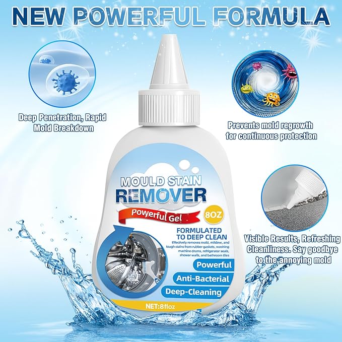 MoldStain Remover Gel,8 Fl Oz Washing Machine Cleaner for Grout Caulk, Bathroom, Shower, Bathtub, Refrigerator Cleaning Solution, Front Load Washer Gasket, Grout Cleaner