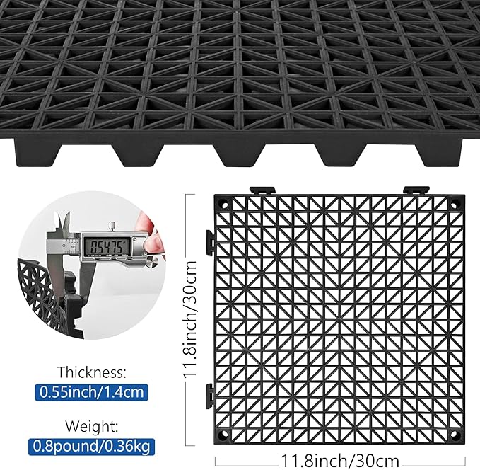 ToLanbbt Modular Interlocking Cushion 36P 11.8" x 11.8" Interlocking Rubber Floor Drain Holes Non-Slip Splicing Drainage Mats for Deck, Shower, Kitchen, Drain Pool, Sauna Bath, Indoor Outdoor (Black)