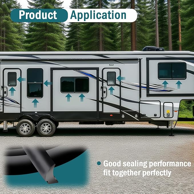 RV Window Seal 1/2" x 1/4", Rubber Windshield Gasket, Glass Edge Weather Stripping for Camper Boat Truck Car Home Application (25FT)