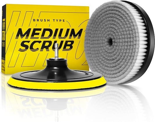 VViViD Drill Backing Plate + Power Scrub Brush Attachment, 150mm Diameter Large Surface Area, Medium-Stiffness Bristles