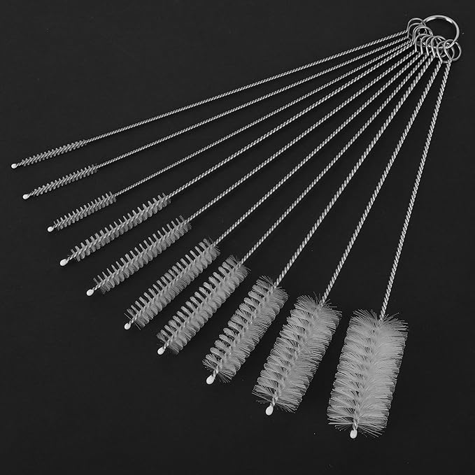 10 Pack Reusable Straw Cleaner Brushes, Assorted Sizes with Extra Long Stainless Steel Handles & Flexible Nylon Bristles, Straw Brush Cleaner for Tumblers, Sippy Cups, Bottles, Pipes & Tubes (White)