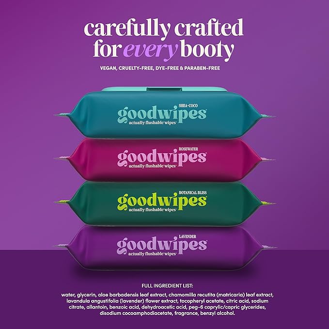 goodwipes Flushable Wipes Bulk Pack, Lavender Adult Wet Wipes for Women & Men, Sewer & Septic Safe, Toilet & Bathroom Essentials, Extra Large, 418 Count (8 Packs and 1 Travel Pack)