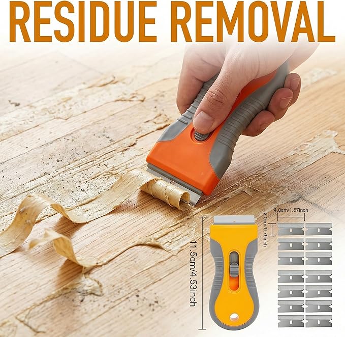 Razor Blade Scraper Tool 2 Pack with 20 Extra Blades - Retractable Glass Scraper with Safety Lock and Non-Slip Grip for Removing Stickers Labels Paint Caulk from Windows Cooktop Glass Floors Surfaces