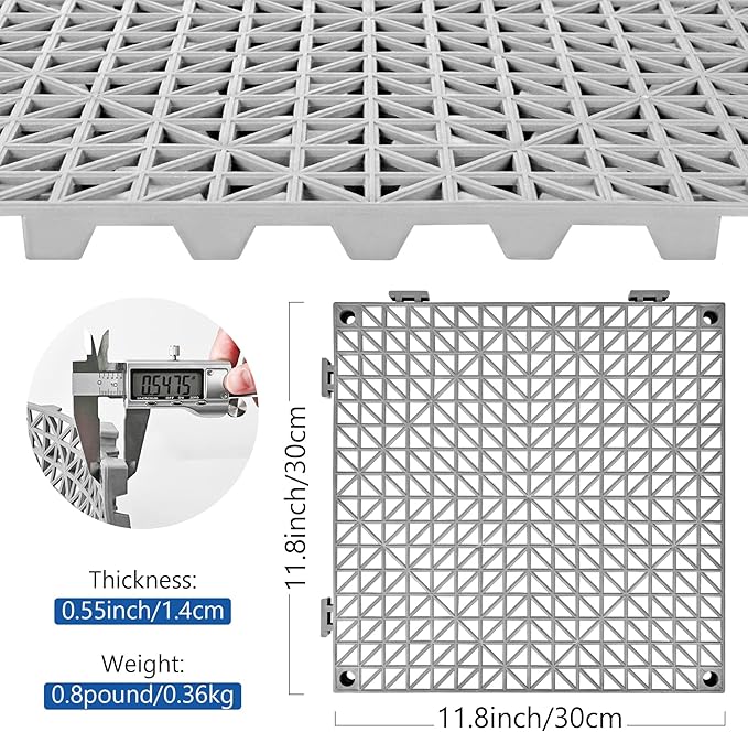 ToLanbbt Modular Interlocking Cushion 48P 11.8" x 11.8" Interlocking Rubber Floor Drain Holes Non-Slip Splicing Drainage Mats for Deck, Shower, Kitchen, Drain Pool, Sauna Bath, Indoor Outdoor (Grey)
