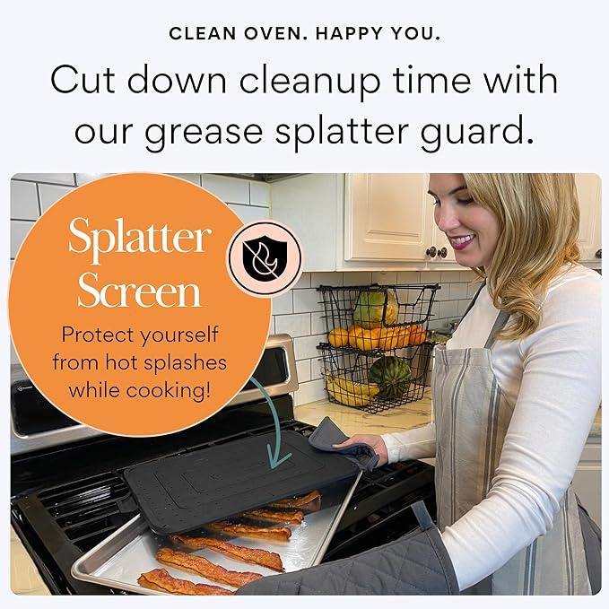 Baking & Splatter Screen for Frying Pan Beckon Ware | USA Brand | 17.5 x 12 Inch, Black, Multi-Use Silicone Baking Rack for Oven, and Stove – Grease Splash Guard, Baking Supplies, Pastry Sheet