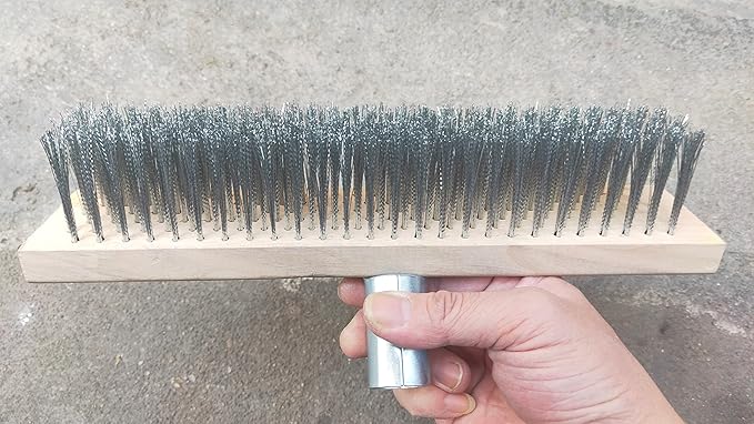 12" Heavy-Duty Rough Surface Floor Brush,Stainless Steel Wire Large Deck Scrub Brush 12" x 2.7” Removes Snow, Dirt & Grime on Drivways, Steps, Patios, Decks, Tile, Cement Without Stick (12")