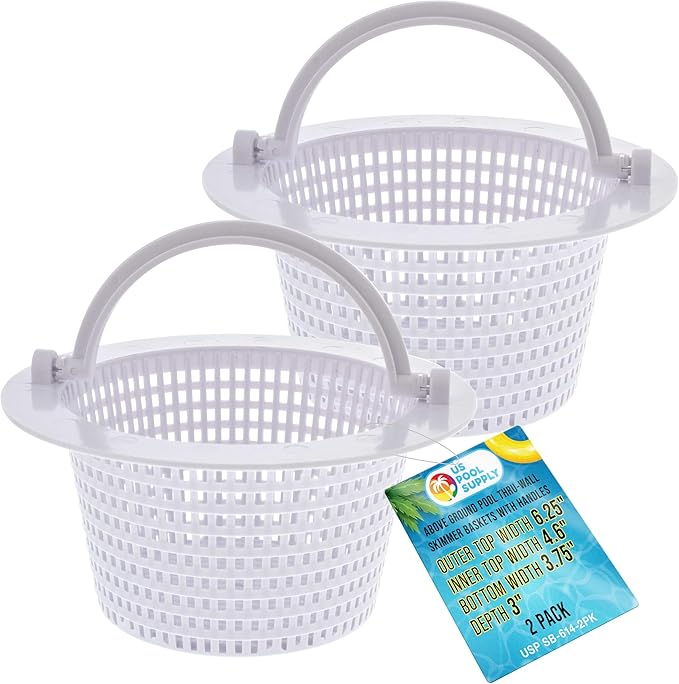 U.S. Pool Supply Above Ground Pool Thru-Wall Skimmer Baskets with Handles, 2 Pack - (See Size) Swimming Pool Replacement Baskets - Standard Small Thru-Wall Size - Skim Remove Debris, Cleanout Leaves