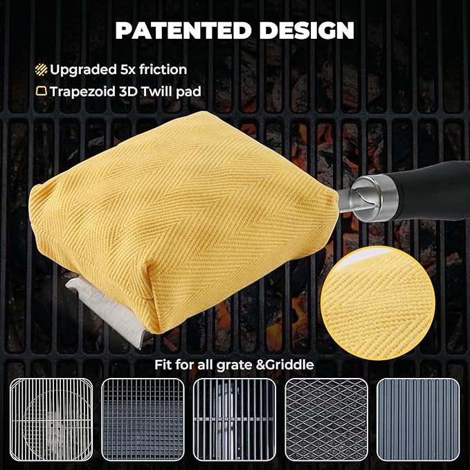 Bristle Free Steam Cleaning Grill Brush,1 Replaceable Head for Any Grate Type - 17” Long Handle w/One-Fit-All Scraper - BBQ Accessories Cleaner for Outdoor Grill - Gifts for Men/Dad