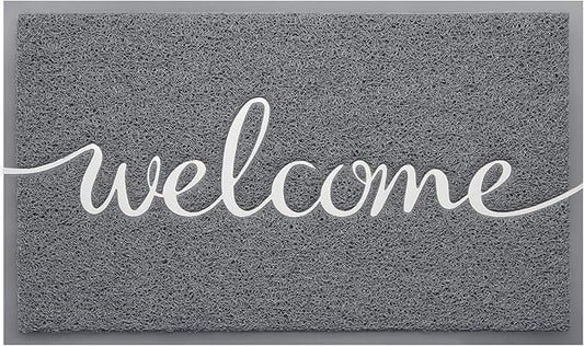 Door Mat, Welcome Mat Low Profile Floor Mat Front Doormat Indoor and Outdoor Doormat Non Slip Rugs for Entryway, Patio, High Traffic Areas (36"x24", Grey-Welcome)