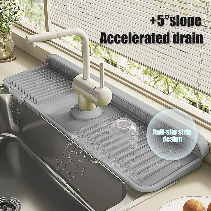 STARGAZ Silicone Faucet Mat for Kitchen Sink,Faucet Draining Mat,Sink Back Splash Guard,Kitchen Rubber Mat,Bathroom Sink Faucet Mat,Soap Dish,Silicone Sink Protector(17.7”×5.5”)