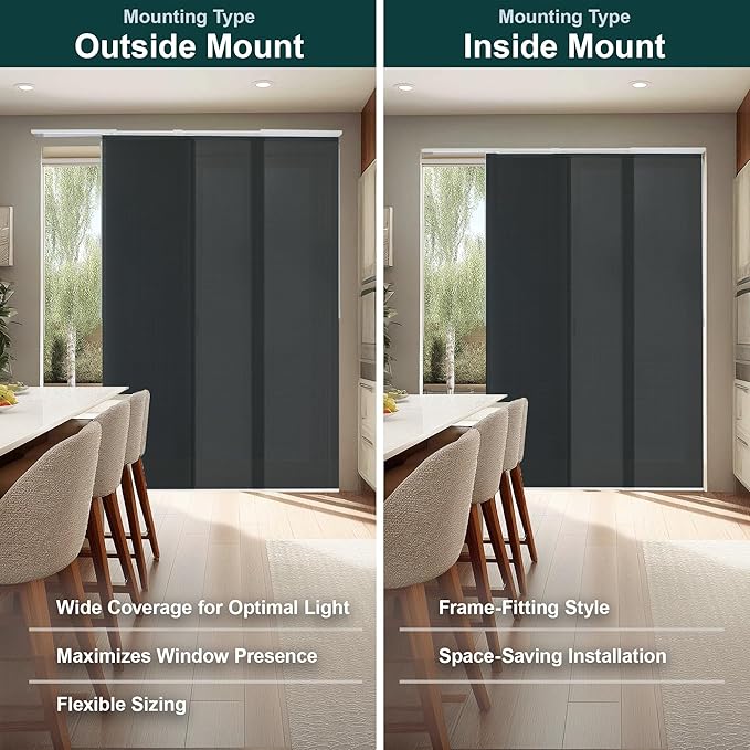 CHICOLOGY Panel Track Blinds for Sliding Glass Doors, 4 Panel Sliding Panels, Adjustable Track 46-86" W, Trimmable Height Up to 96" H, Light Filtering Privacy Room Divider, Ballroom Grey