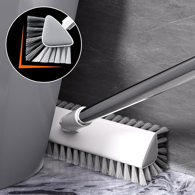 Grout Brush with Long Handle, Heavy-Duty Tile and Shower Floor Scrub Brush Stiff, Professional Grout Cleaner for Bathroom, Kitchen, Floor, Tile Brush Concrete Surfaces