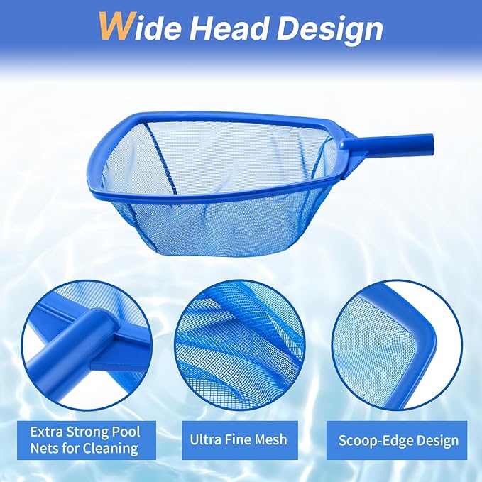 Pool Skimmer Net, Hot Tub Skimmer Spa Net with Pole, 26.3'', Ultra Fine Mesh Skimmer Rake, Swimming Pool Leaf Skimmer Net with Aluminum Pole, Spa Hot Tub Skimmer for Fast Cleaning, Leaves, Debris