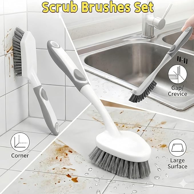 Scrub Brush for Cleaning-3 Pack Heavy-Duty Scrub Brushes Set Shower Scrubber Brush,Grout Brush,Scrubbing Brush with Stiff Bristles for Bathroom,Bathtub,Tile,Floor,Grout,Sink,Swimming Pool